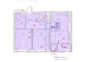 2-к квартира, вторичка, 58м2, 3/17 этаж