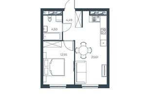 1-к квартира, вторичка, 43м2, 23/30 этаж