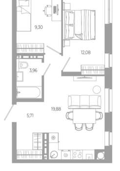 2-к квартира, вторичка, 51м2, 12/18 этаж