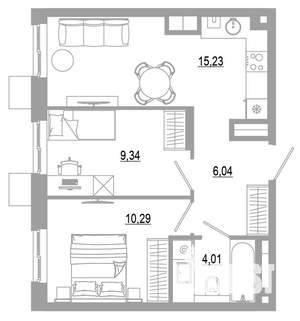 2-к квартира, вторичка, 45м2, 6/18 этаж