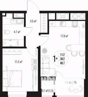 1-к квартира, вторичка, 41м2, 13/17 этаж