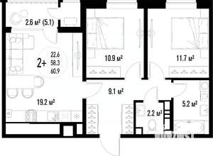 2-к квартира, вторичка, 61м2, 10/25 этаж