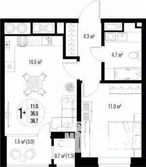 1-к квартира, вторичка, 39м2, 12/17 этаж