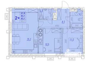 2-к квартира, вторичка, 63м2, 11/17 этаж