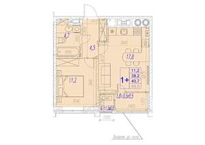 1-к квартира, вторичка, 41м2, 17/17 этаж