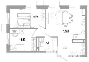 2-к квартира, вторичка, 52м2, 16/18 этаж