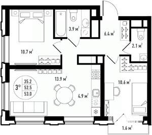 3-к квартира, вторичка, 53м2, 11/24 этаж