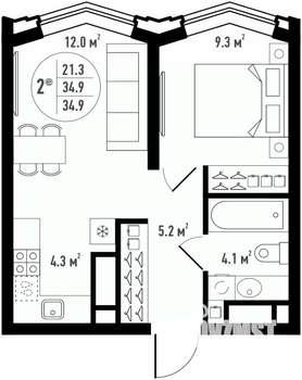 2-к квартира, вторичка, 35м2, 3/24 этаж