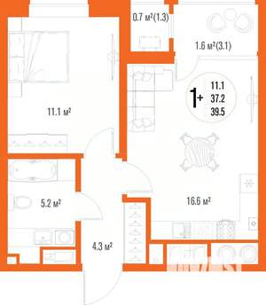 1-к квартира, вторичка, 40м2, 1/17 этаж