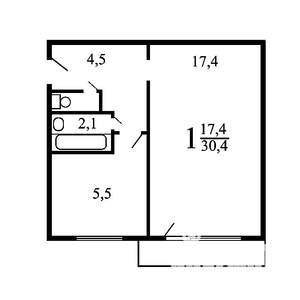 1-к квартира, вторичка, 30м2, 4/5 этаж