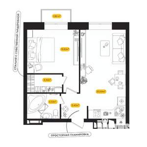 1-к квартира, вторичка, 46м2, 18/24 этаж