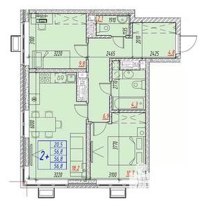 3-к квартира, вторичка, 57м2, 19/25 этаж