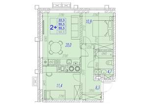 2-к квартира, вторичка, 55м2, 3/17 этаж