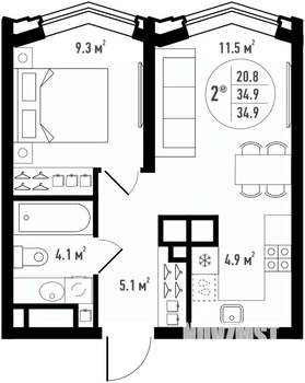 2-к квартира, вторичка, 35м2, 3/24 этаж