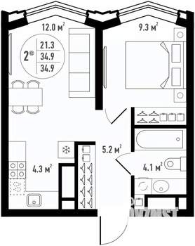 2-к квартира, вторичка, 35м2, 8/24 этаж