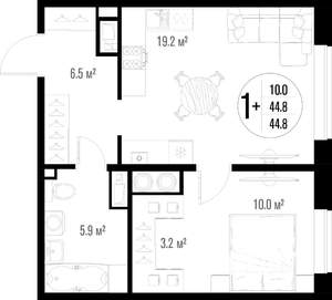 1-к квартира, строящийся дом, 45м2, 5/18 этаж