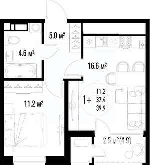 1-к квартира, вторичка, 40м2, 14/25 этаж