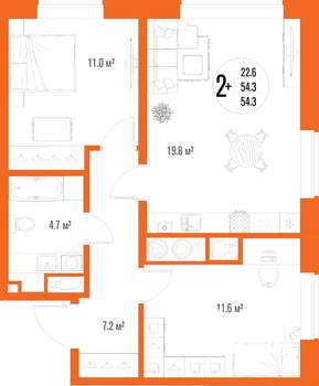 2-к квартира, вторичка, 54м2, 2/17 этаж