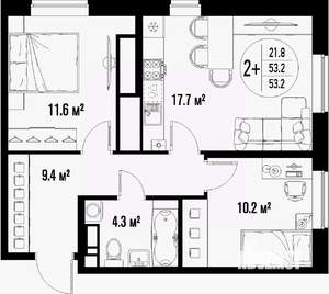 2-к квартира, вторичка, 53м2, 22/25 этаж