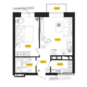 1-к квартира, вторичка, 41м2, 4/24 этаж