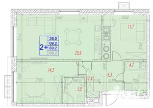 2-к квартира, вторичка, 69м2, 13/17 этаж