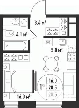 1-к квартира, вторичка, 29м2, 11/24 этаж