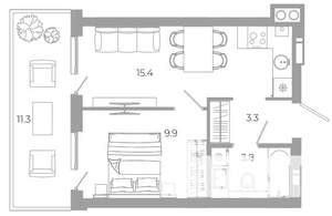 1-к квартира, вторичка, 46м2, 1/25 этаж