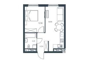 1-к квартира, строящийся дом, 41м2, 27/30 этаж