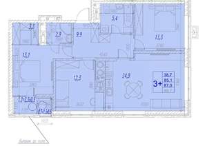 3-к квартира, вторичка, 87м2, 6/17 этаж