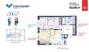1-к квартира, вторичка, 43м2, 11/22 этаж