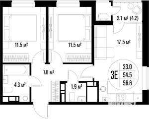 2-к квартира, вторичка, 57м2, 16/18 этаж