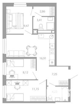 3-к квартира, вторичка, 63м2, 6/26 этаж