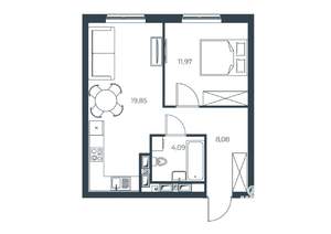 1-к квартира, вторичка, 44м2, 21/30 этаж