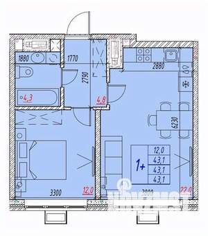 2-к квартира, вторичка, 43м2, 20/25 этаж