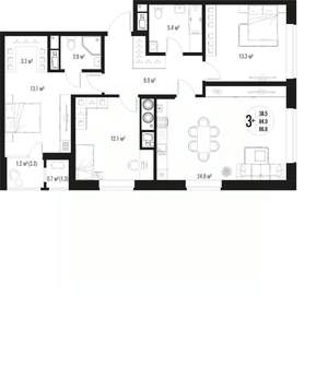 3-к квартира, вторичка, 87м2, 12/17 этаж