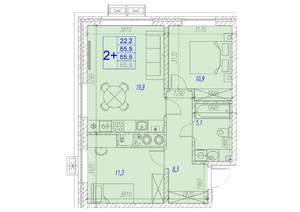 2-к квартира, вторичка, 56м2, 1/17 этаж