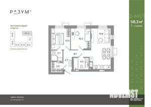 2-к квартира, вторичка, 58м2, 10/25 этаж
