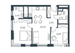 2-к квартира, вторичка, 57м2, 13/21 этаж
