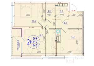 2-к квартира, вторичка, 64м2, 4/18 этаж