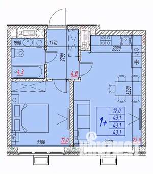2-к квартира, вторичка, 43м2, 25/25 этаж