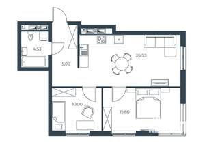 2-к квартира, вторичка, 62м2, 23/30 этаж