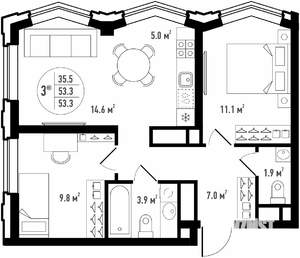 3-к квартира, вторичка, 53м2, 18/24 этаж