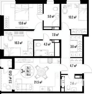 3-к квартира, вторичка, 87м2, 15/25 этаж