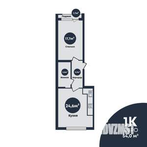 1-к квартира, строящийся дом, 54м2, 4/7 этаж