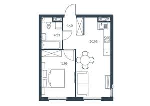 1-к квартира, вторичка, 43м2, 10/30 этаж