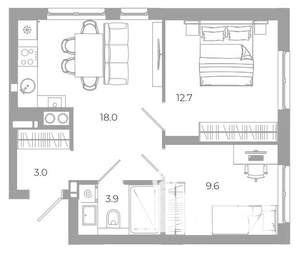 2-к квартира, вторичка, 47м2, 12/25 этаж
