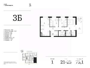 3-к квартира, вторичка, 75м2, 23/25 этаж
