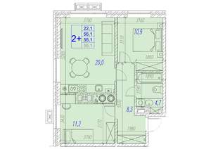 2-к квартира, вторичка, 55м2, 14/17 этаж
