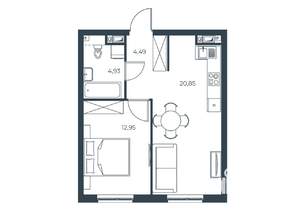 1-к квартира, строящийся дом, 43м2, 5/30 этаж