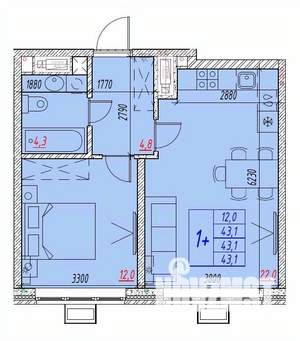 2-к квартира, вторичка, 43м2, 21/25 этаж